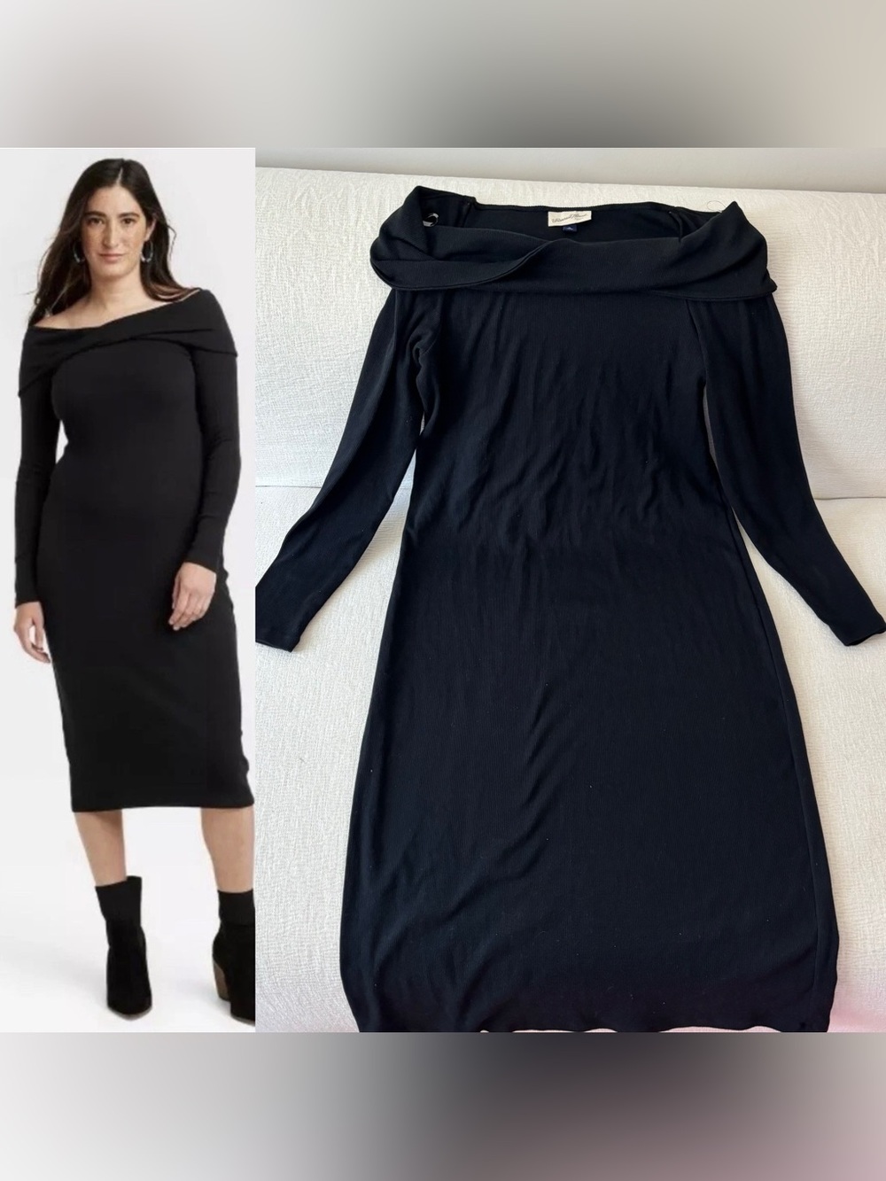 Universal Thread off shoulder Long Sleeve Midi Ribbed Bodycon dress black XL